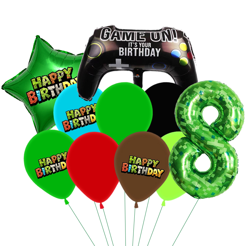 Party Games Minecraft - ชุดลูกโป่งธีม Green My World หมายเลข 0-9