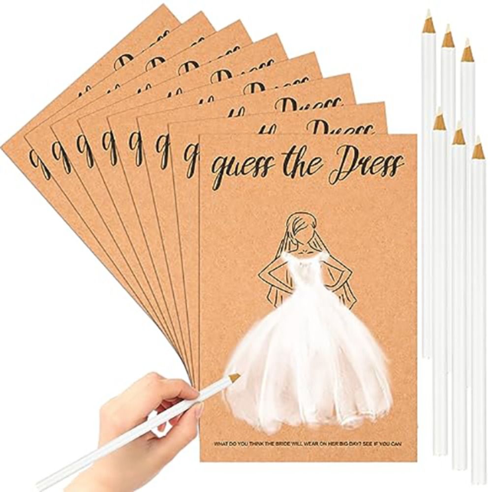 Party Games Bridal Shower - 10 ชิ้น เกมทายชุดแต่งงานสำหรับงานเลี้ยงสละโสด เกมแต่งงานแบบโต้ตอบสนุกสนาน การ์ดเกมดินสอวาดภาพสีขาวสร้างสรรค์ เกมสำหรับแขกในงานปาร์ตี้