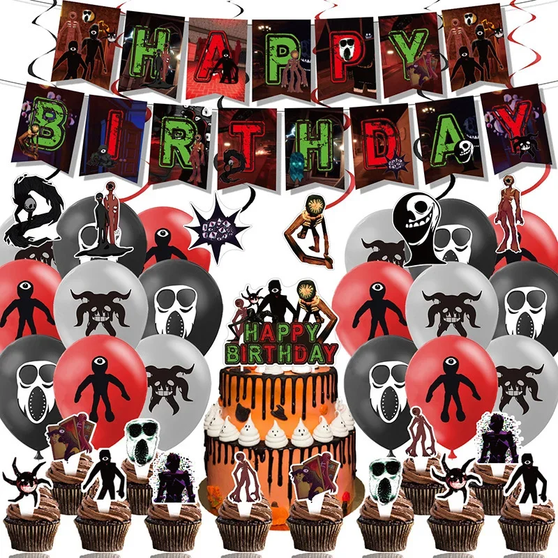 Party Games In Roblox - ของตกแต่งงานวันเกิดธีมเกม Roblox พร้อมลูกโป่ง ธงราว การ์ตูนโลกเสมือนจริง อุปกรณ์วันเกิด