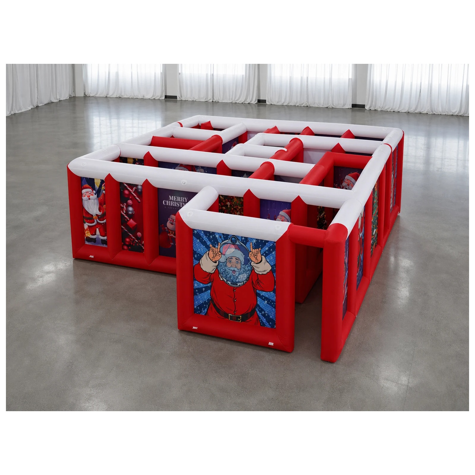 Party Games Kids And Adults - เขาวงกตเป่าลมหลังคาเรียบสีแดงขาวขนาดใหญ่ 3x6 เมตร (10x20 ฟุต) พร้อมเครื่องเป่าลม