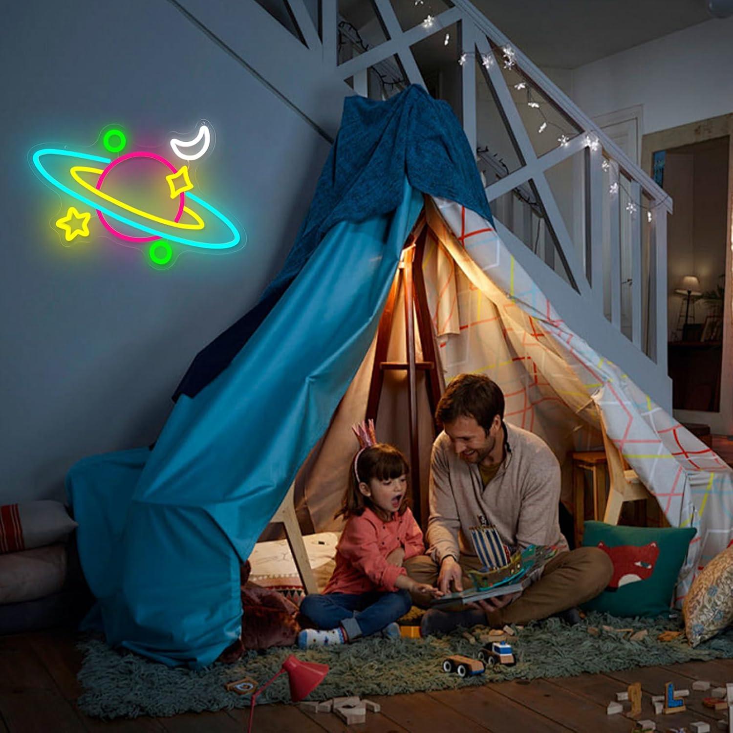 ป้ายไฟนีออนรูปดาวเสาร์ ไฟ LED  - Party Games Kids Birthday บทวิจารณ์และราคา
