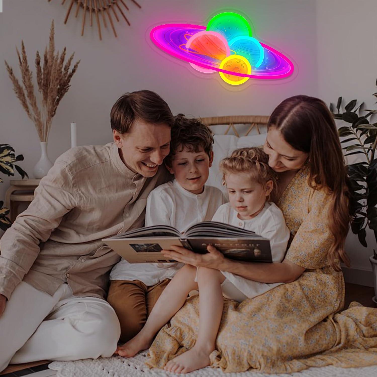 ป้ายไฟนีออนรูปดาวเสาร์ ไฟ LED  - Party Games Kids Birthday บทวิจารณ์และราคา